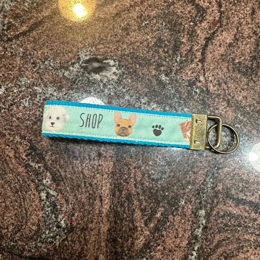 Handmade Adopt Don’t Shop wristlet key fob keychain
